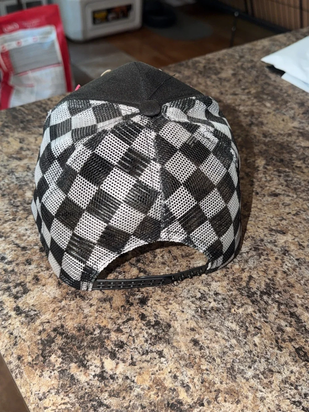 Black Trucker Cap with Pink Stars & Bull Skull Accent